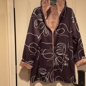 Women's Black and Cream Hooded Jacket